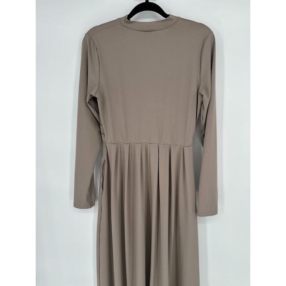 Halara Dress Womens Large Taupe Mock Neck Long Sleeve Pocket Maxi Flare Stretch - Picture 8 of 12